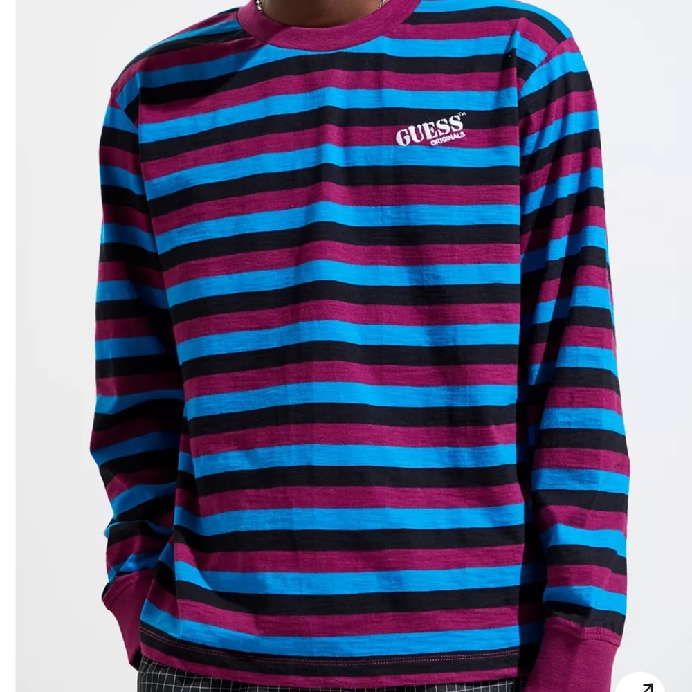 Guess Purple, Black, Blue Striped Long Sleeve Tee